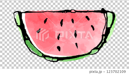 くし形切りにしたすいかの断面のイラスト 123702109