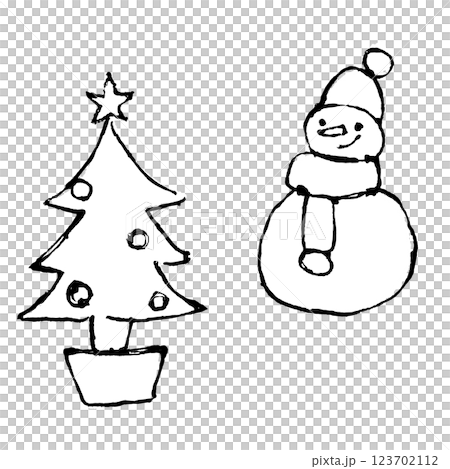 Christmas tree and snowman illustration 123702112