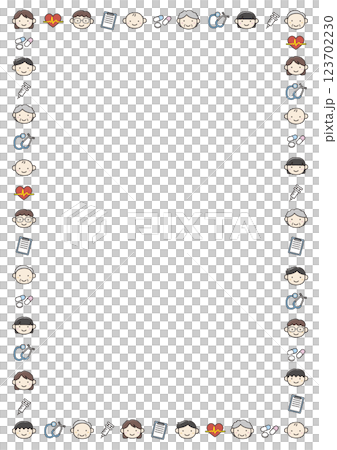 Cute character face and medical icon border frame 123702230