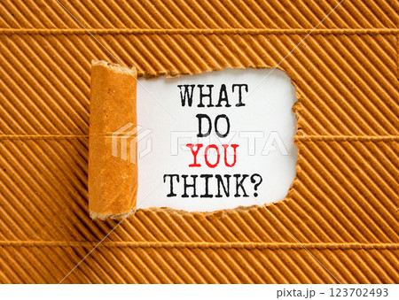 What do you think symbol. Concept words What do you think on beautiful white paper. Beautiful brown background. Business and What do you think concept. Copy space. What do you think symbol. Concept words What do you think on beautiful white paper. Beautiful brown background. Business and What do you think concept. Copy space. 123702493