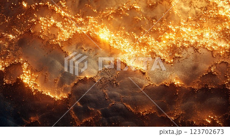 Golden liquid stone texture background with shiny glitter surface.Macro.AI Generative. 123702673