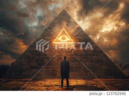 Illuminati Shadow Government concept, group of people believe in Conspiracy Theory.AI Generative. 123702946