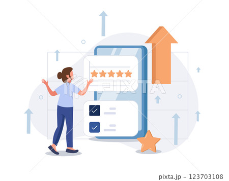 Customer satisfaction. Feedback. Rating on customer service illustration. Website rating feedback and review concept. Flat vector illustration Customer satisfaction. Feedback. Rating on customer service illustration. Website rating feedback and review concept. Flat vector illustration 123703108