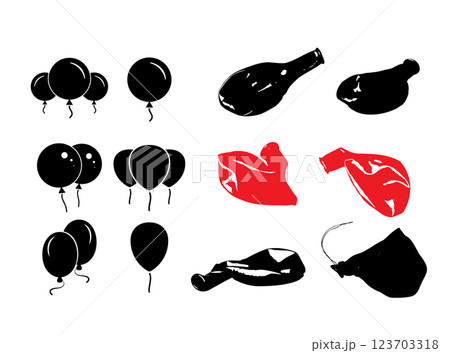 Popped Balloon Isolated, Deflated Ball, Burst Ballon, Popped Balloon on White Background 123703318