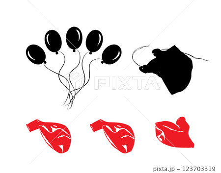 Popped Balloon Isolated, Deflated Ball, Burst Ballon, Popped Balloon on White Background 123703319