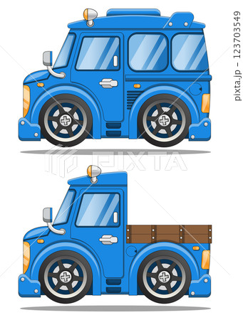 A set of funny minivans. Isolated on white background. Vector illustration. 123703549