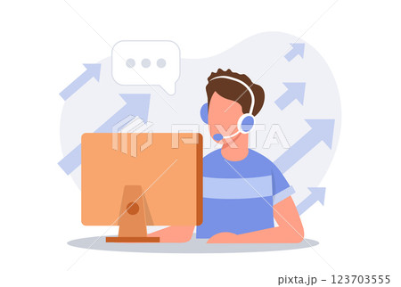 Vector illustration, customer service, hotline operator advises customer, online global technical support, customer and operator vector. Technicians with lap tops 123703555