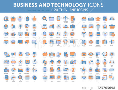 Business and marketing, programming, data management, internet connection, social network, computing, information. Thin line blue icons set. Flat vector illustration Business and marketing, programming, data management, internet connection, social network, computing, information. Thin line blue icons set. Flat vector illustration 123703698
