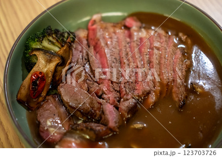 Thai Wagyu Sirloin Steak with mushroom sauce Thai Wagyu Sirloin Steak with mushroom sauce 123703726