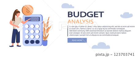 Analyzing budget concept. People do financial accounting, calculate statistics, earnings increase. Vector illustration in flat design Analyzing budget concept. People do financial accounting, calculate statistics, earnings increase. Vector illustration in flat design 123703741