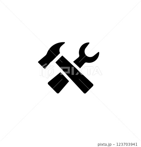 Hammer and wrench positioned in a cross shape for tool symbol representation Hammer and wrench positioned in a cross shape for tool symbol representation 123703941