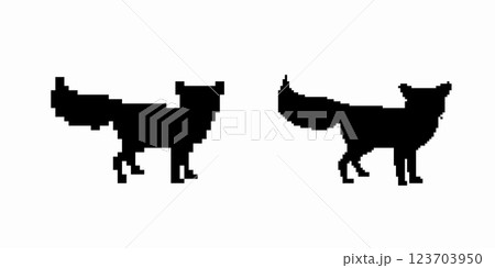Silhouette of two cats facing opposite directions with raised tails Silhouette of two cats facing opposite directions with raised tails 123703950