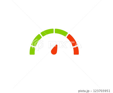 Colorful speedometer icon with red and green segments and central needle Colorful speedometer icon with red and green segments and central needle 123703951