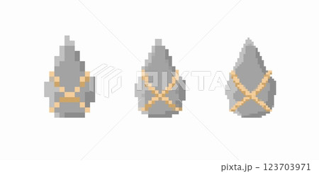 Three pixel-style gray objects with yellow accents in a simple digital art illustration 123703971
