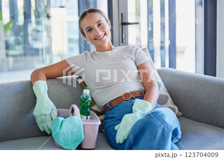 Sofa, cleaning service and business woman in portrait with cleaner product basket and house living room work with home trust. Entrepreneur, small business owner or startup for clean success career Sofa, cleaning service and business woman in portrait with cleaner product basket and house living room work with home trust. Entrepreneur, small business owner or startup for clean success career 123704009