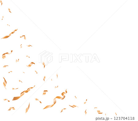 An explosion of golden confetti. Shiny flying pieces of foil . Festive frame for carnival and party event postcard . Vector Illustration. An explosion of golden confetti. Shiny flying pieces of foil . Festive frame for carnival and party event postcard . Vector Illustration. 123704118