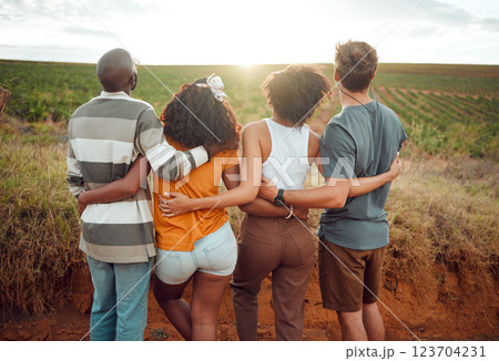 Vineyard, ecology and travel people hug on sustainability farm for nature journey, countryside experience or outdoor adventure lifestyle. Group friends care for ecology, agriculture and earth day Vineyard, ecology and travel people hug on sustainability farm for nature journey, countryside experience or outdoor adventure lifestyle. Group friends care for ecology, agriculture and earth day 123704231