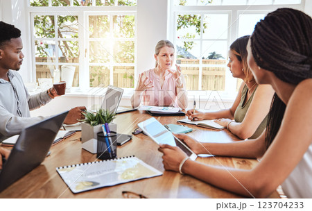 Business meeting, technology and people with documents for finance report, project proposal or marketing strategy planning. Leadership manager woman, staff digital crm in training workshop or seminar Business meeting, technology and people with documents for finance report, project proposal or marketing strategy planning. Leadership manager woman, staff digital crm in training workshop or seminar 123704233