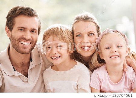 Family smile, home relax and parents with love for children in their house together. Face portrait of girl and boy sibling kids, mother and father with smile for calm, peace and happiness in Norway Family smile, home relax and parents with love for children in their house together. Face portrait of girl and boy sibling kids, mother and father with smile for calm, peace and happiness in Norway 123704561