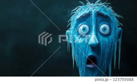 Frozen man expressing shock and dismay in icy conditions 123705088