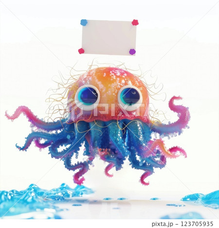 jellyfish with a blank sign, perfect for adding your message for underwater events, sea creature promotions, or jellyfish-themed decor. 123705935