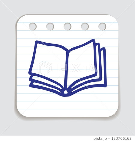 Doodle open book icon hand drawn with blue pen on a notepaper 123706162