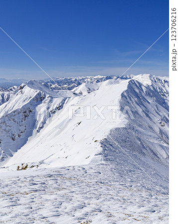 谷川連峰の雪景色・主稜線の山並み 123706216