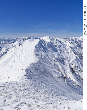 谷川連峰の雪景色・主稜線の山並み 123706217