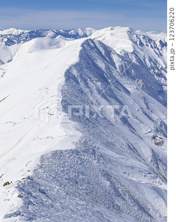 谷川連峰の雪景色・主稜線の山並み 123706220