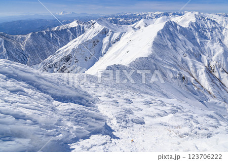 谷川連峰の雪景色・主稜線の山並み 123706222