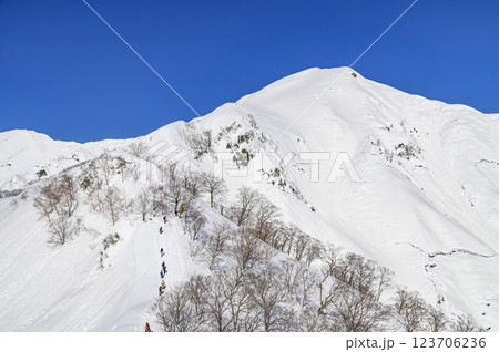 雪の天神尾根から見る谷川岳の絶景 123706236