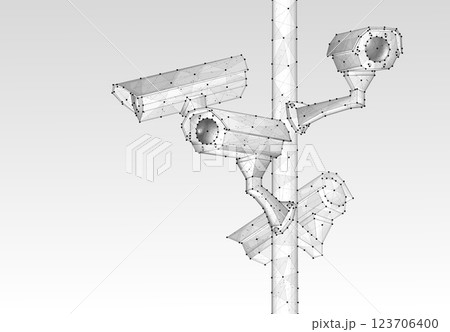 Security cameras. Vector low pole illustration 123706400
