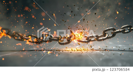 A powerful explosion rips the chain apart,...のイラスト素材 [123706584] - PIXTA