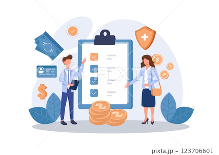 Employee benefits package concept. Compensation supplementing employee's salary. Worker advantages: overtime, medical insurance, vacation and retirement benefits. 123706601