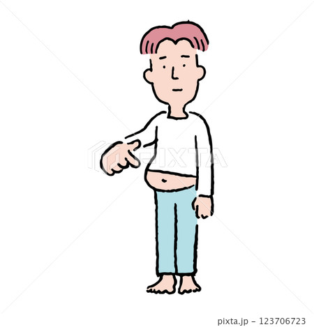 ぽっこりお腹を指さす男性 123706723