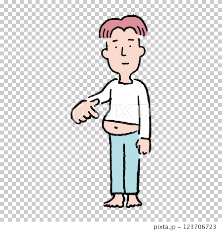 ぽっこりお腹を指さす男性 123706723