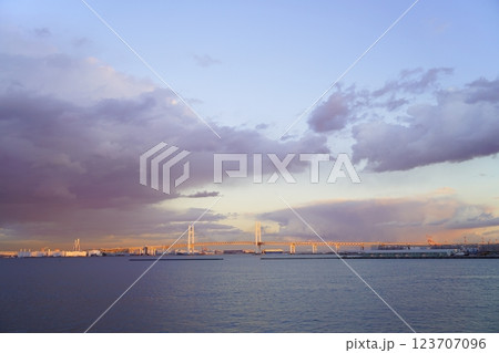 日本、横浜ベイブリッジのある風景 日本、横浜ベイブリッジのある風景 123707096