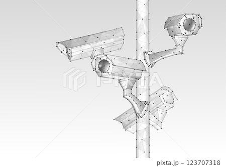 Security cameras. Vector low pole illustration 123707318