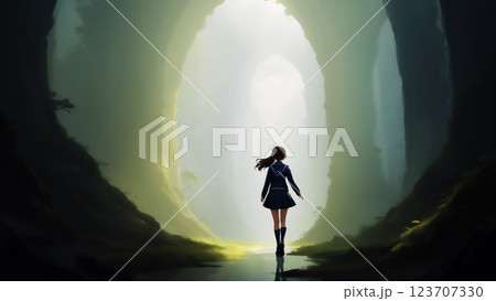 去っていくセーラー服の少女 123707330