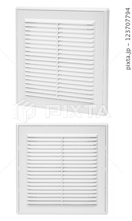 Ventilation grate isolated on a white background. Square shape. Material plastic. Front side. 123707794