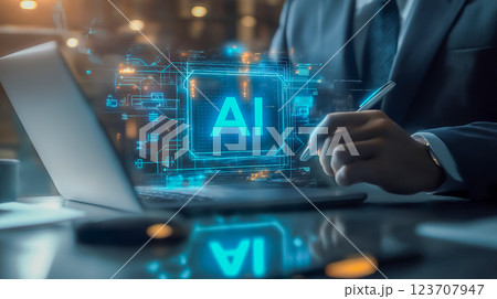 ノートパソコンでAIを利用してデータを分析するビジネスマン ノートパソコンでAIを利用してデータを分析するビジネスマン 123707947