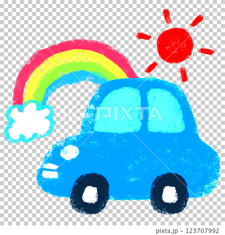 シンプルイラスト クレヨンタッチ 車でお出かけ シンプルイラスト クレヨンタッチ 車でお出かけ 123707992