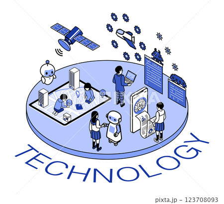 未来教育　技術のコンセプトアート　モノクローム　青 123708093