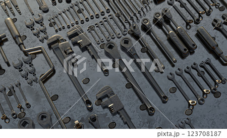 The Tool on metal plate for Background concept 3d Rendering. 123708187