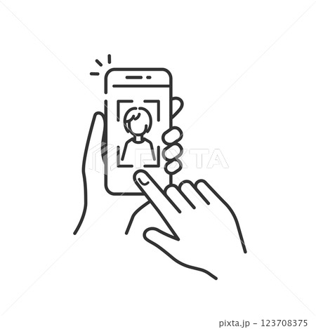 スマホで写真撮影、顔認証・本人確認をするアイコン(生体認証・eKYC) 123708375