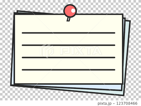 圖示為記事本，上面寫有訊息或備忘錄，並用圖釘固定 123708466