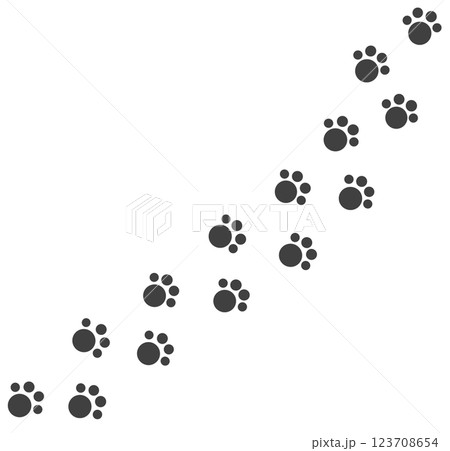 可愛い犬や猫のペットが歩き回る肉球の足跡イラスト 123708654