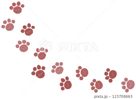 可愛い犬や猫のペットが歩き回る肉球の足跡イラスト 123708663
