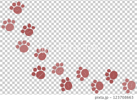 可愛い犬や猫のペットが歩き回る肉球の足跡イラスト 123708663