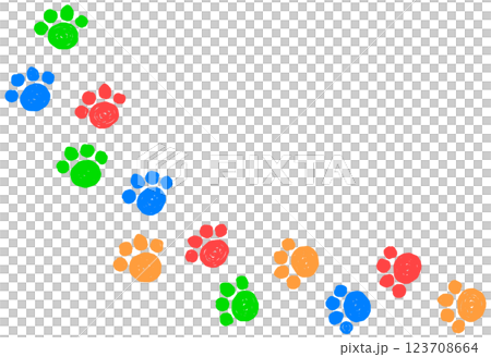 可愛い犬や猫のペットが歩き回る肉球の足跡イラスト 123708664